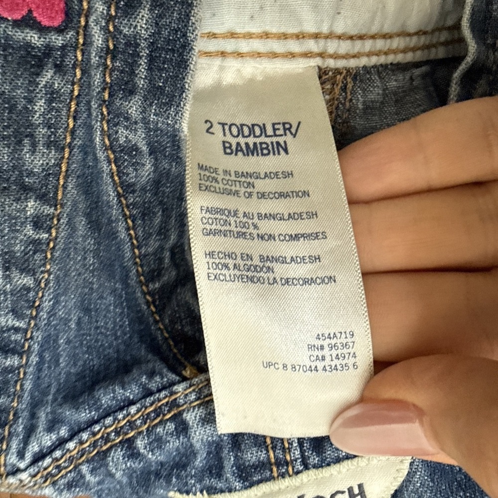 OshKosh B'gosh Vestbak Denim Jean Overalls Toddler Girls 2T Pink Hearts Western - Picture 5 of 8